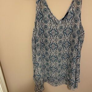 Lane Bryant Blue and White Patterned Tank Top